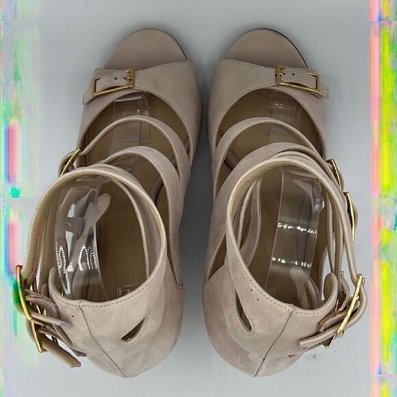 Chloé Buckled Wedge Pink Suede Sandals US 10/ EU 40 - Picture 5 of 11